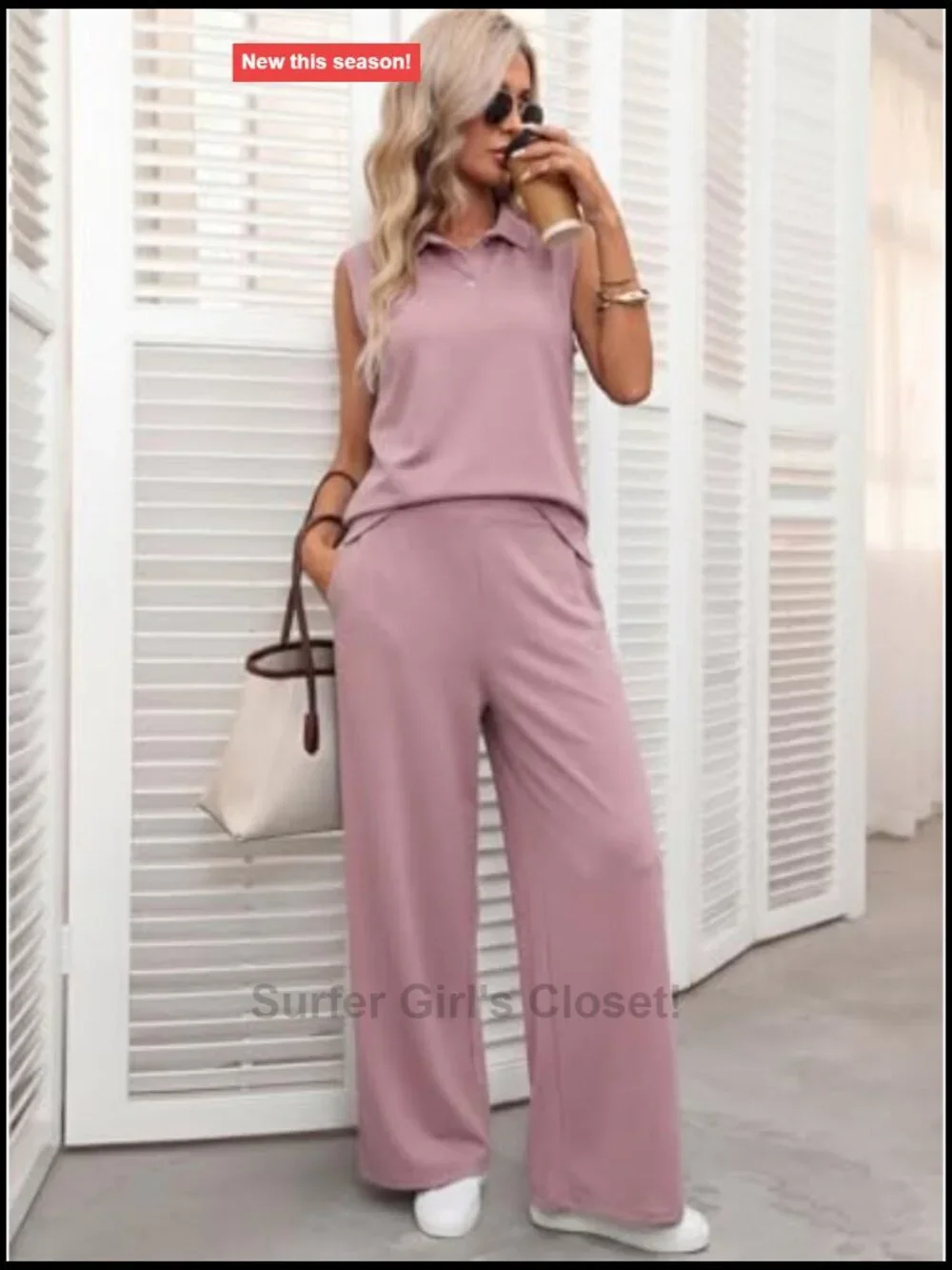 2 Piece Lounge Set Sleeveless Crop Top Wide Leg Pants Vacation Travel Outfit
